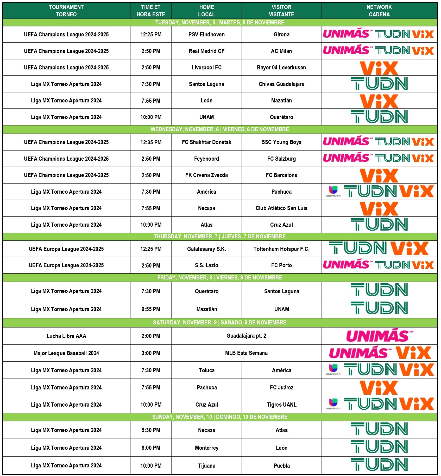 Enjoy Best UEFA Matches, Liga MX Apertura 2024 Grand Finale Regular