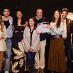 Elenco y producción de la telenovela Mi verdad oculta tuvo misa por inicio de grabaciones. (De izquierda a derecha Geraldine Bazán, Chris Pazcal, Michelle Marie, Rosa María Bianchi, el productor Carlos Moreno, Susana González, David Chocarro y Andrés Palacios).